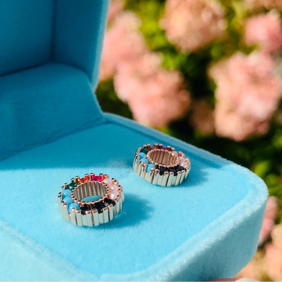 Tous Multicolor Big Circle Beaded Round Doughnut Spanish Bear Earrings Pin Stud - Picture 2 of 16